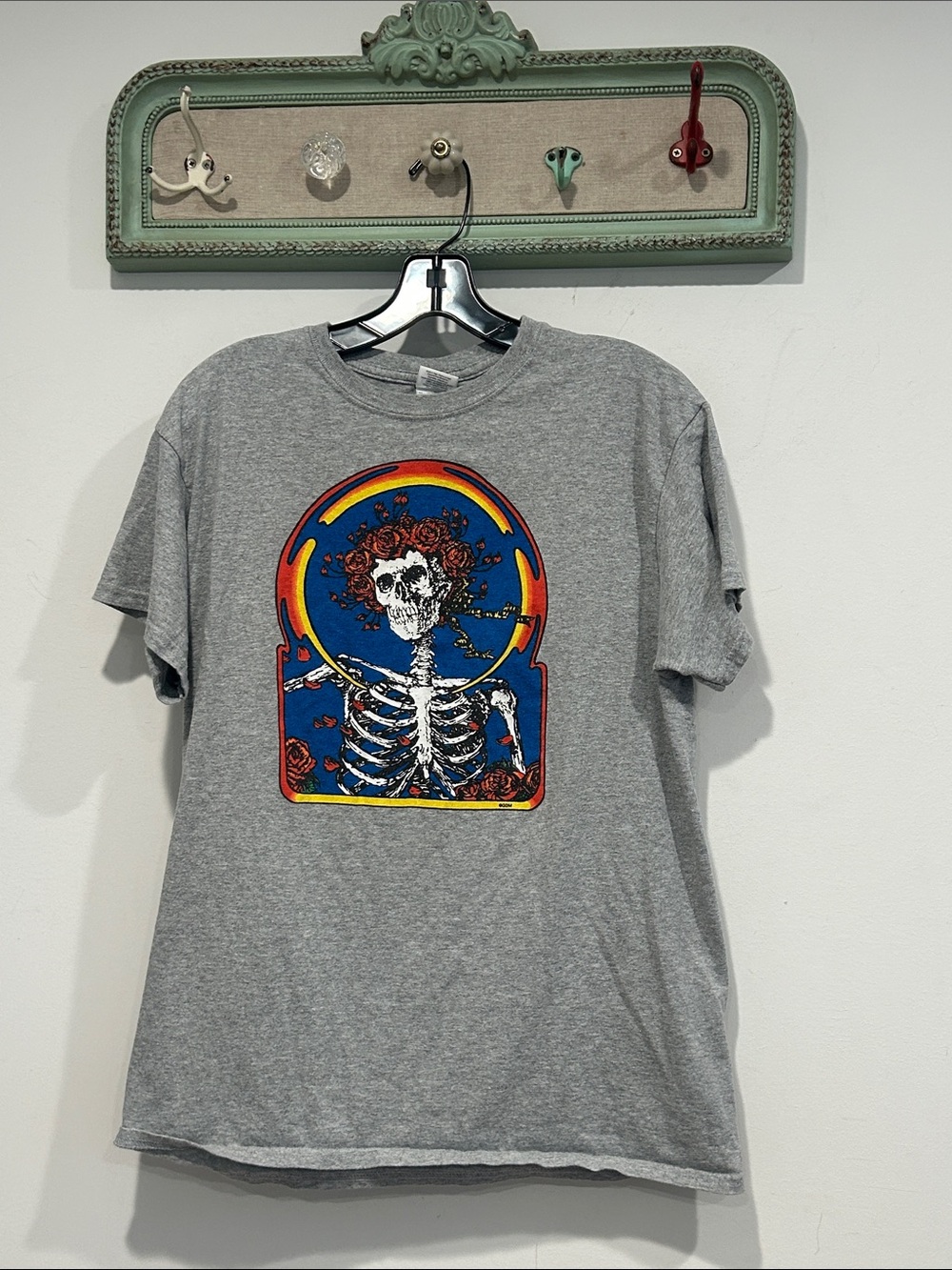Gildan Grateful Dead Cotton Gray Short-Sleeve Graphic Band Tee Skeleton Medium M